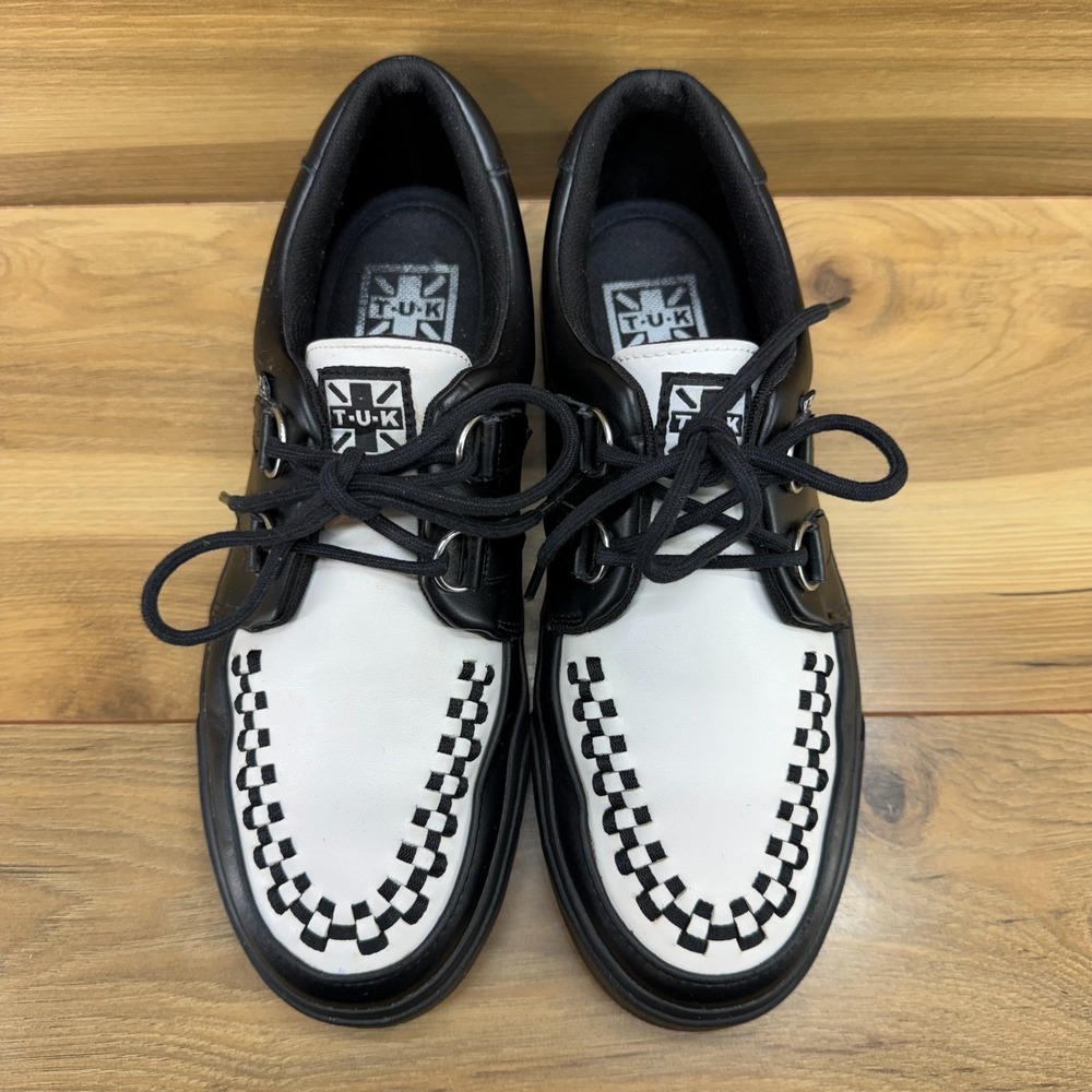 TUK D Ring Sneaker Black White Mens 10 Woven Weave Casual Grunge Punk Y2K